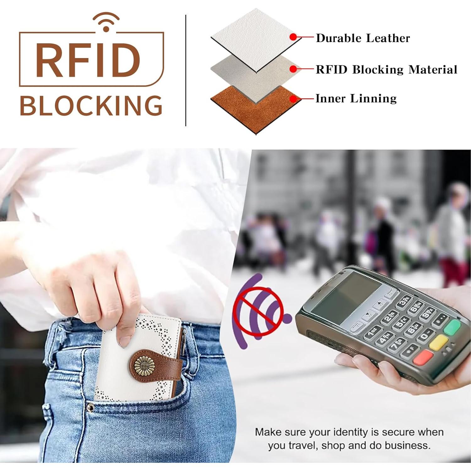 Cartera Pequeña SENDEFN Bifold Mujer con Bloqueo RFID - Beige