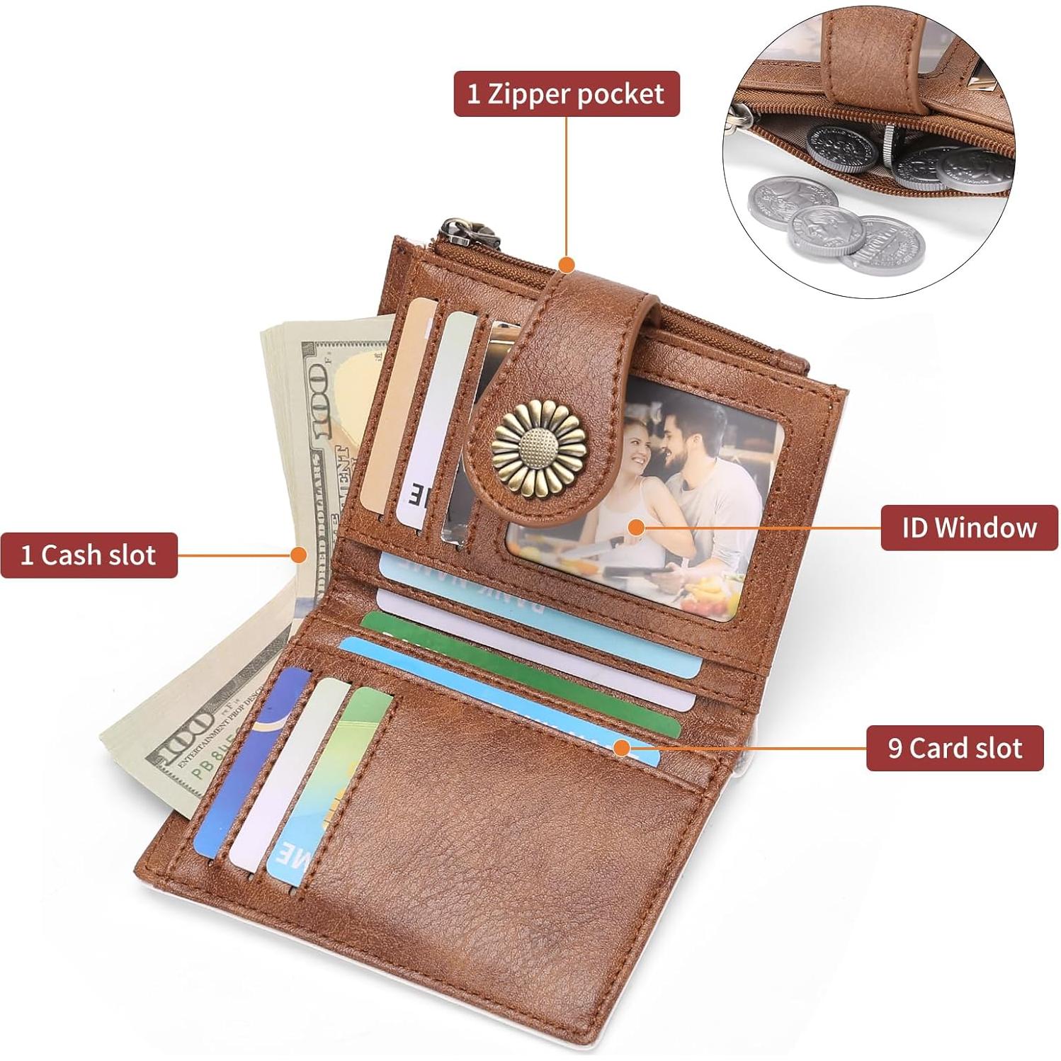 Cartera Pequeña SENDEFN Bifold Mujer con Bloqueo RFID - Beige