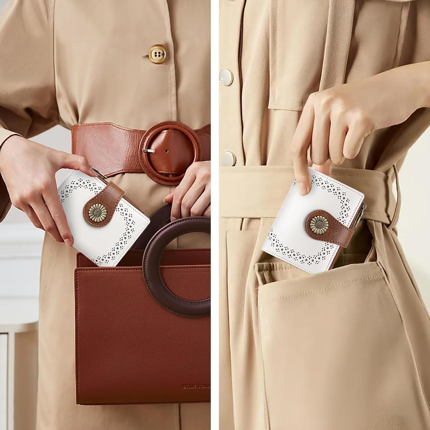 Cartera Pequeña SENDEFN Bifold Mujer con Bloqueo RFID - Beige