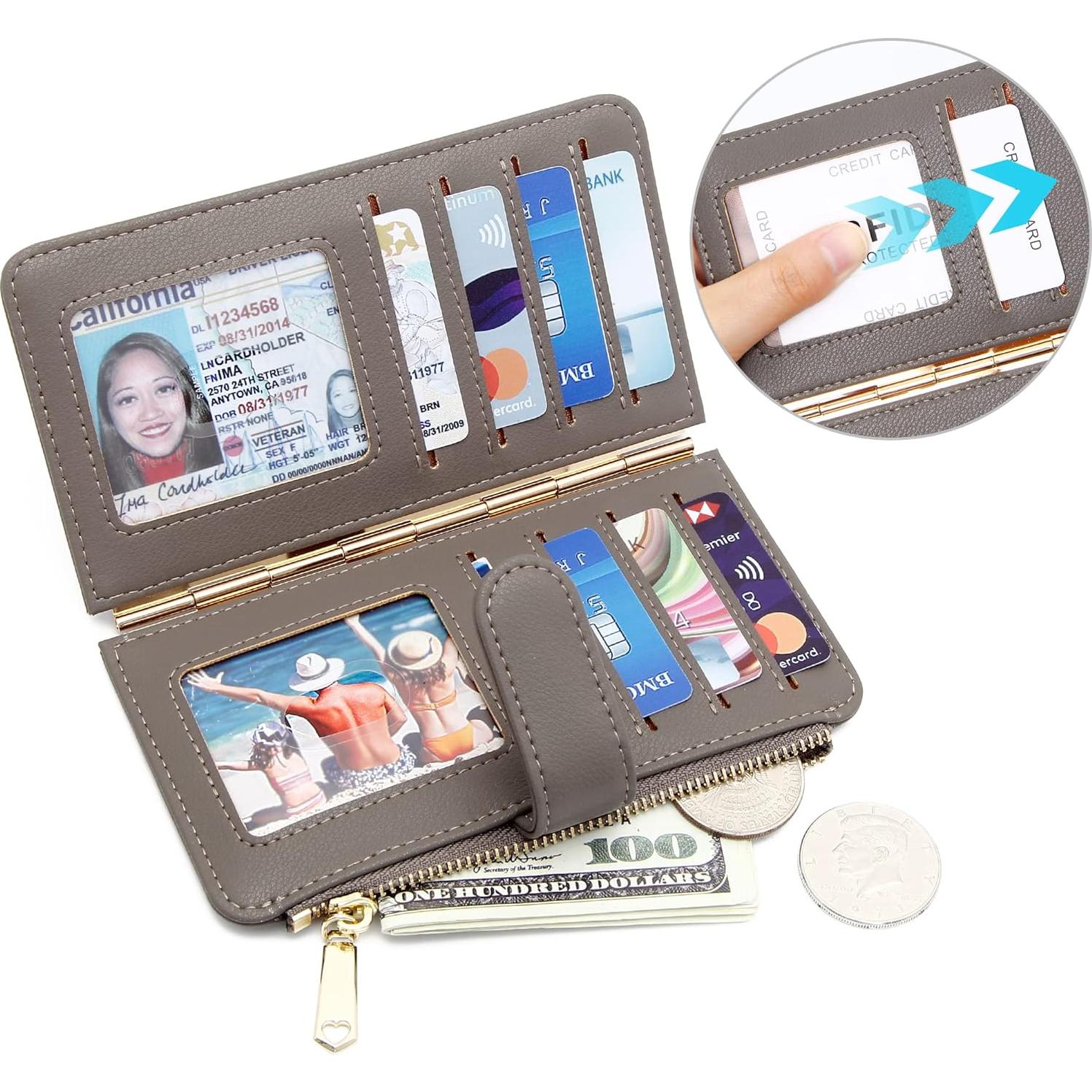 Tarjetero Badiya para Mujeres con Bloqueo RFID - Bifold Slim 13 Ranuras