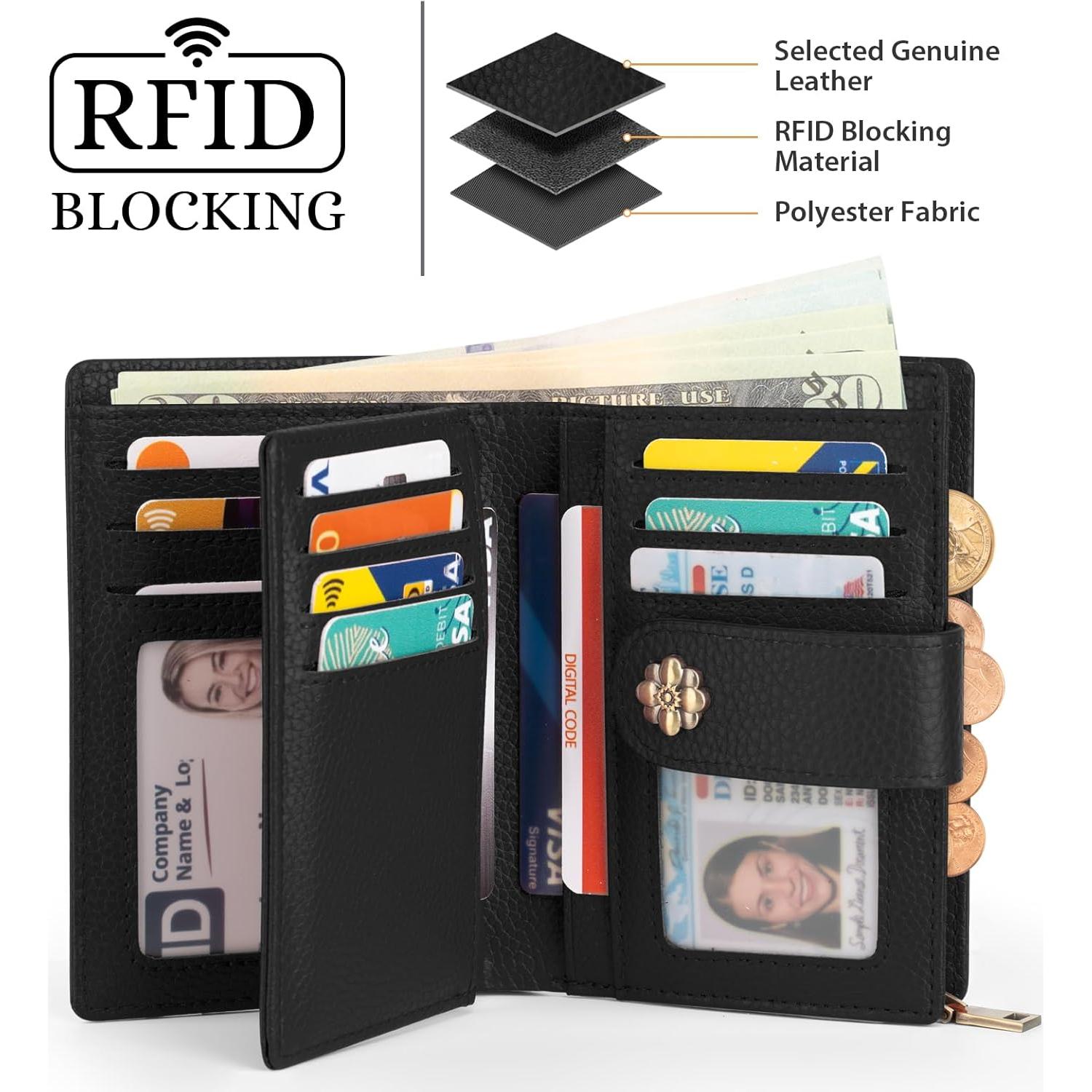 Billetera de Cuero para Mujeres XINNSTAR Trifold RFID Negra