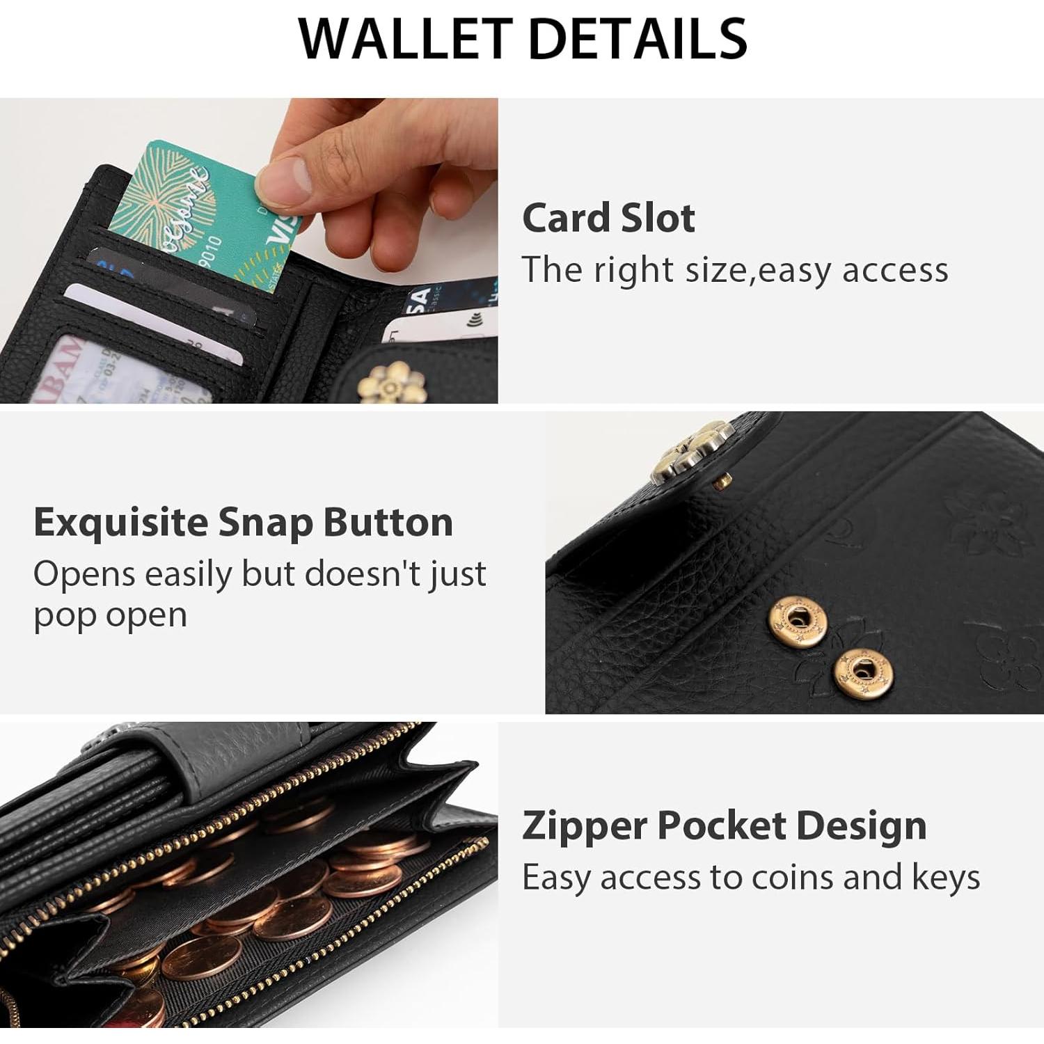 Billetera de Cuero para Mujeres XINNSTAR Trifold RFID Negra