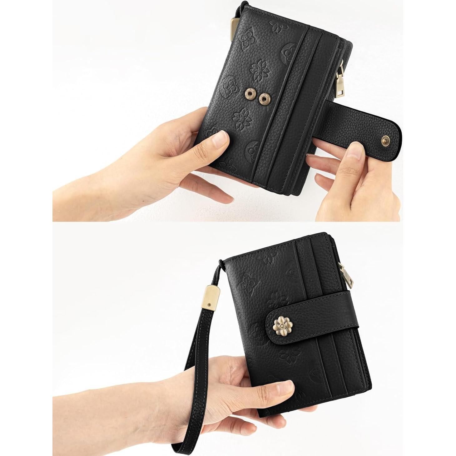 Billetera de Cuero para Mujeres XINNSTAR Trifold RFID Negra