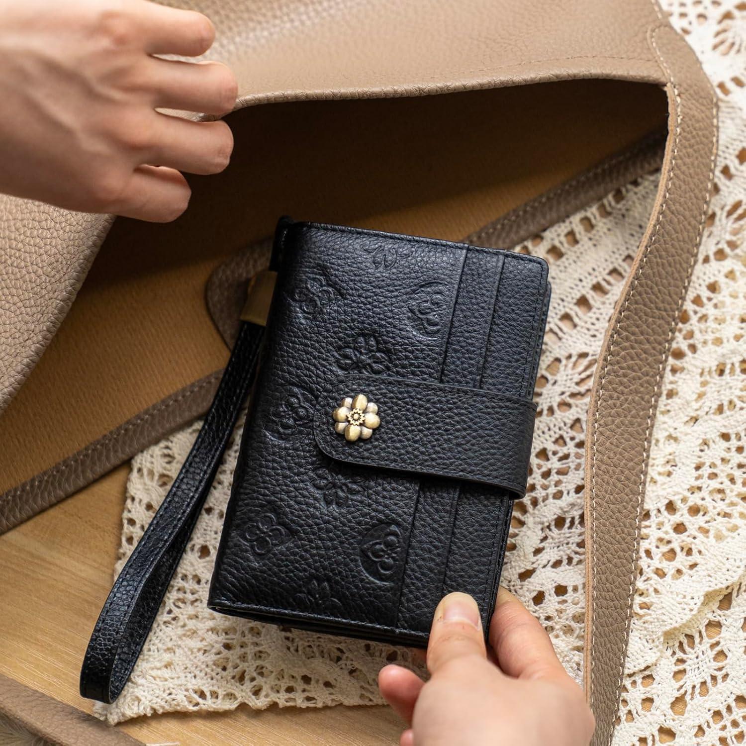 Billetera de Cuero para Mujeres XINNSTAR Trifold RFID Negra