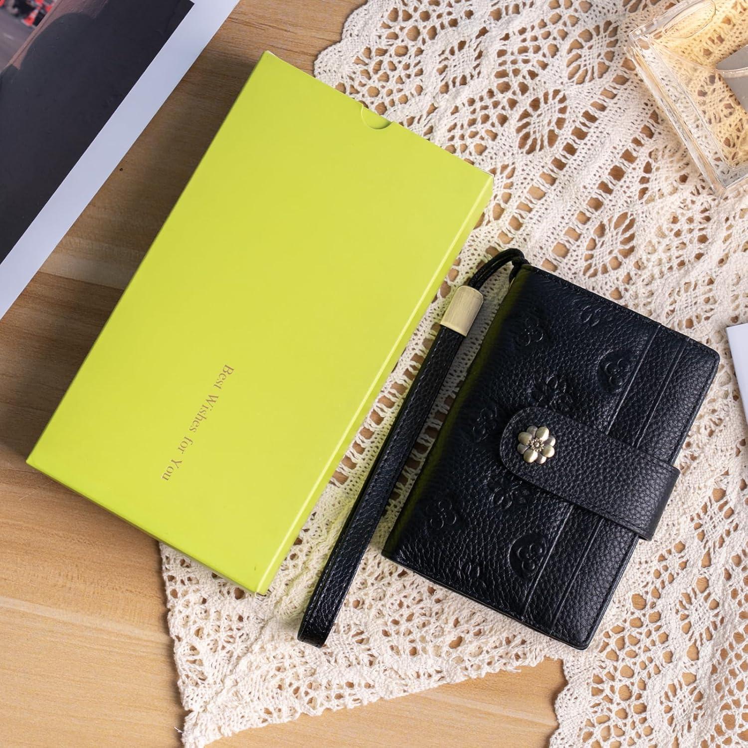 Billetera de Cuero para Mujeres XINNSTAR Trifold RFID Negra