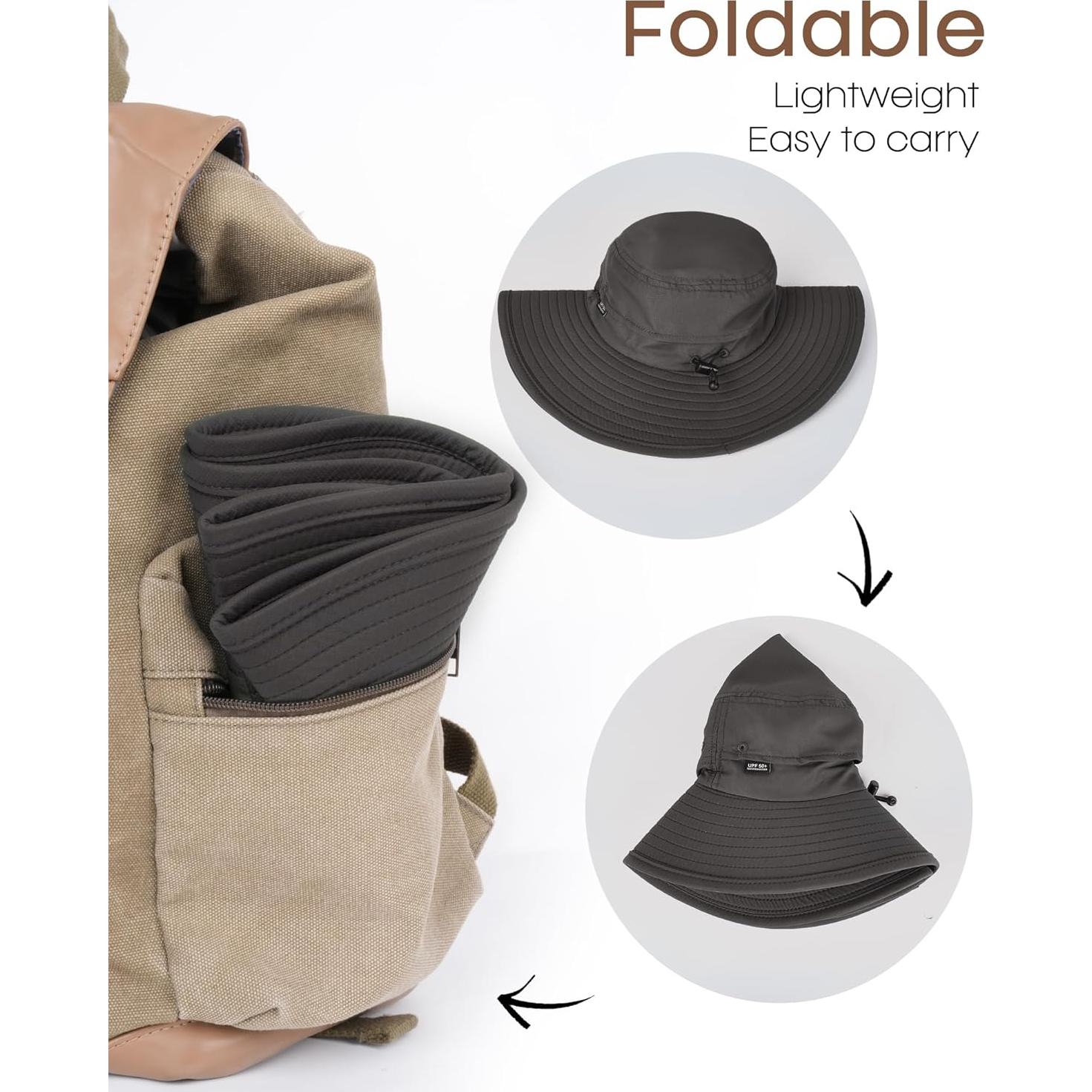 Sombrero Plegable FURTALK Unisex Ala Ancha UPF 50+ Gris Oscuro