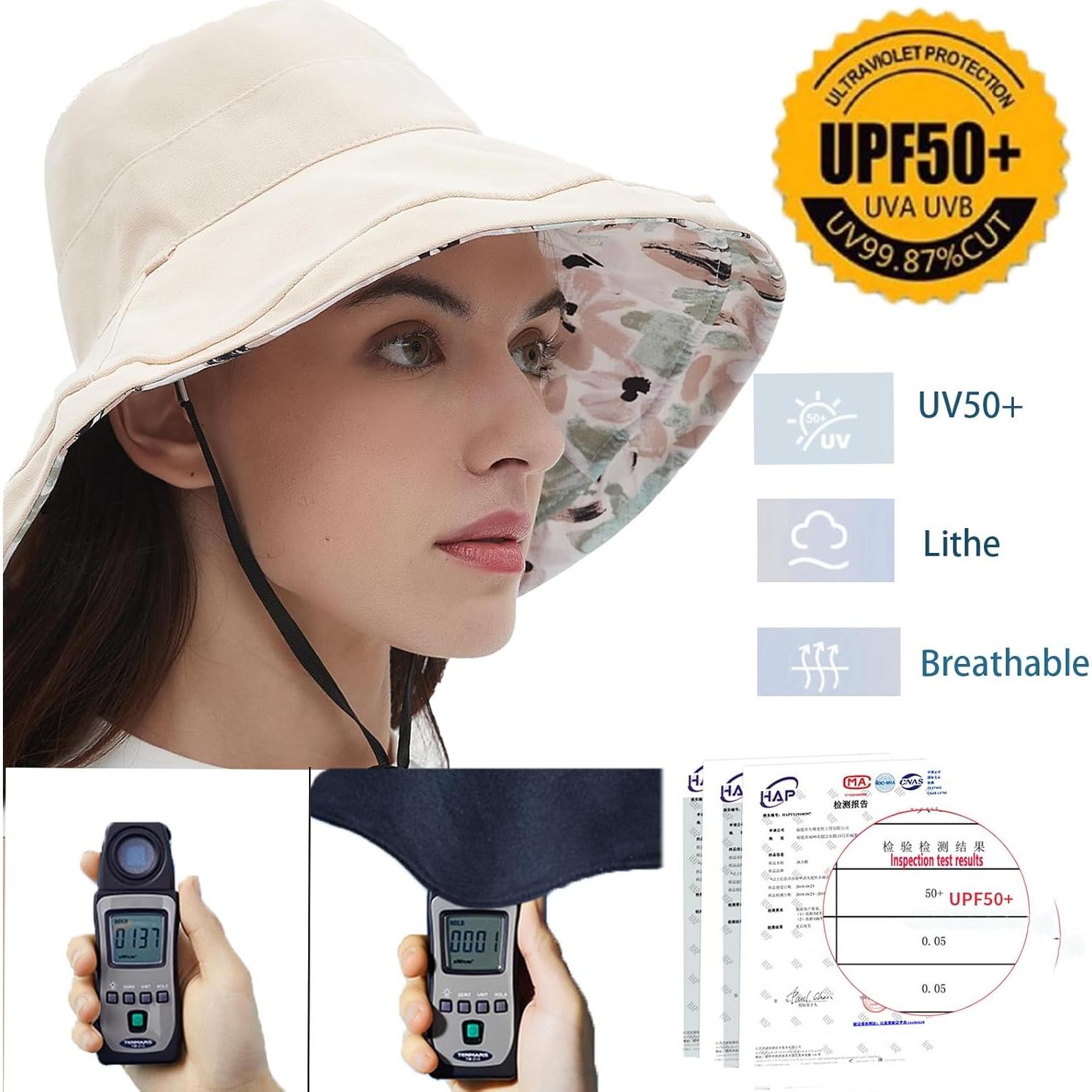 Sombrero de Sol Reversible Vidsel para Mujeres Ala Ancha UV50+