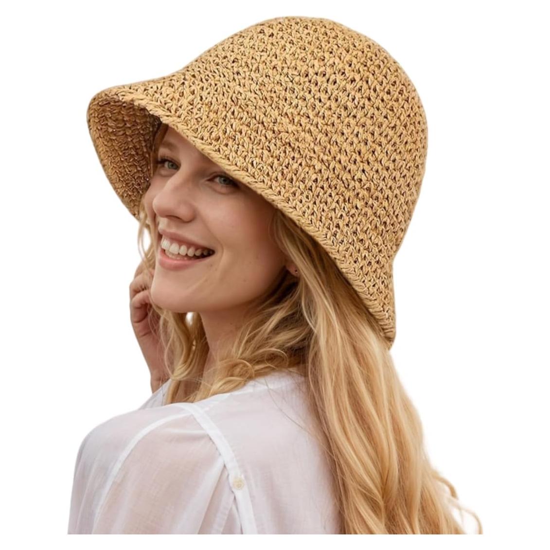 Sombrero de Paja de Sol para Mujeres - Ala Ancha Plegable
