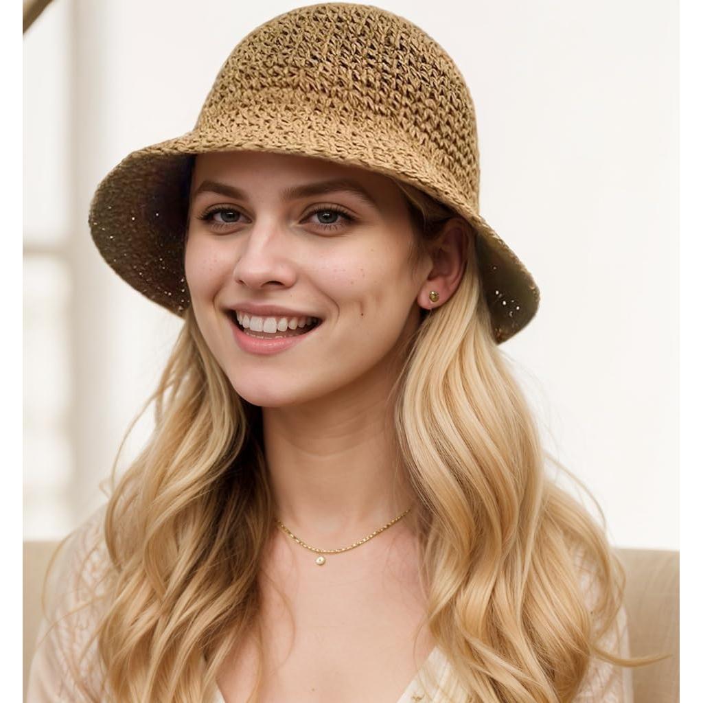 Sombrero de Paja de Sol para Mujeres - Ala Ancha Plegable