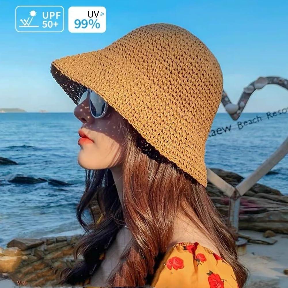 Sombrero de Paja de Sol para Mujeres - Ala Ancha Plegable