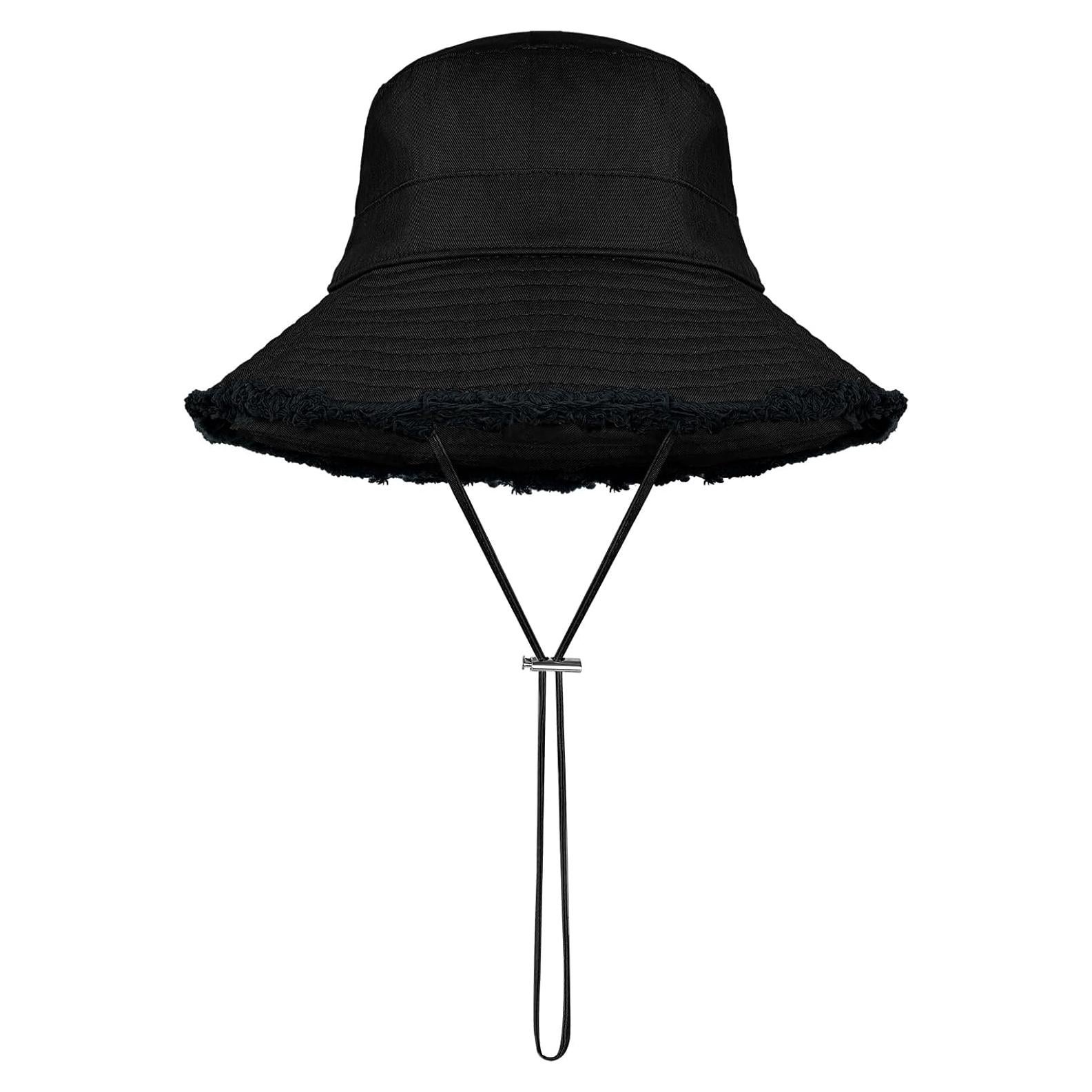 Sombrero Bucket de Algodón Negro Desflecado Unisex - Verano