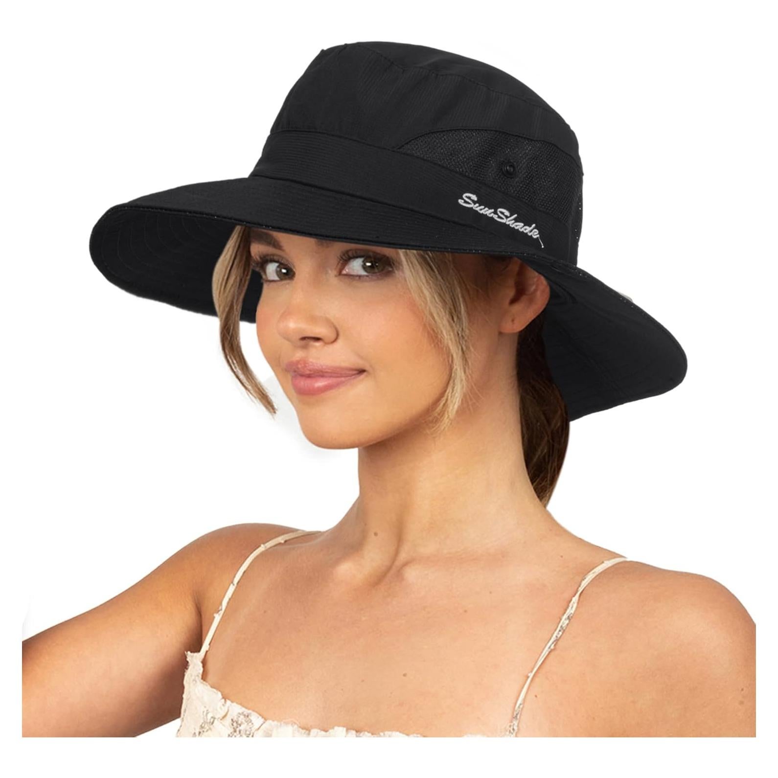 Sombrero de Sol Plegable para Mujeres con Protección UV Negro