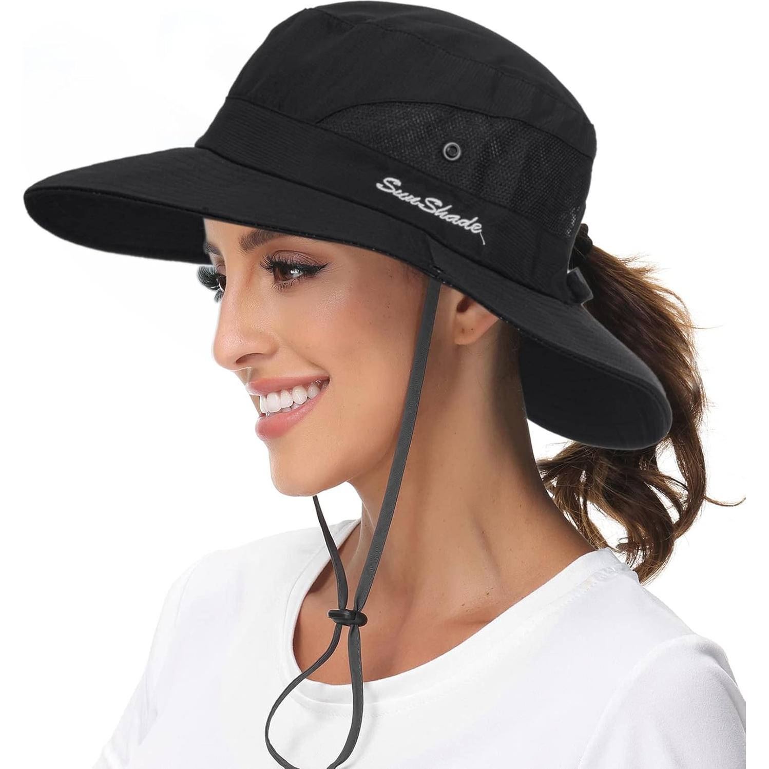 Sombrero de Sol Plegable para Mujeres con Protección UV Negro
