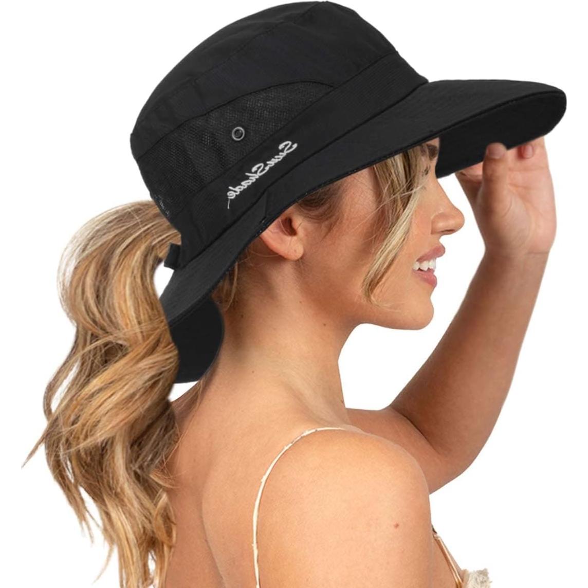 Sombrero de Sol Plegable para Mujeres con Protección UV Negro