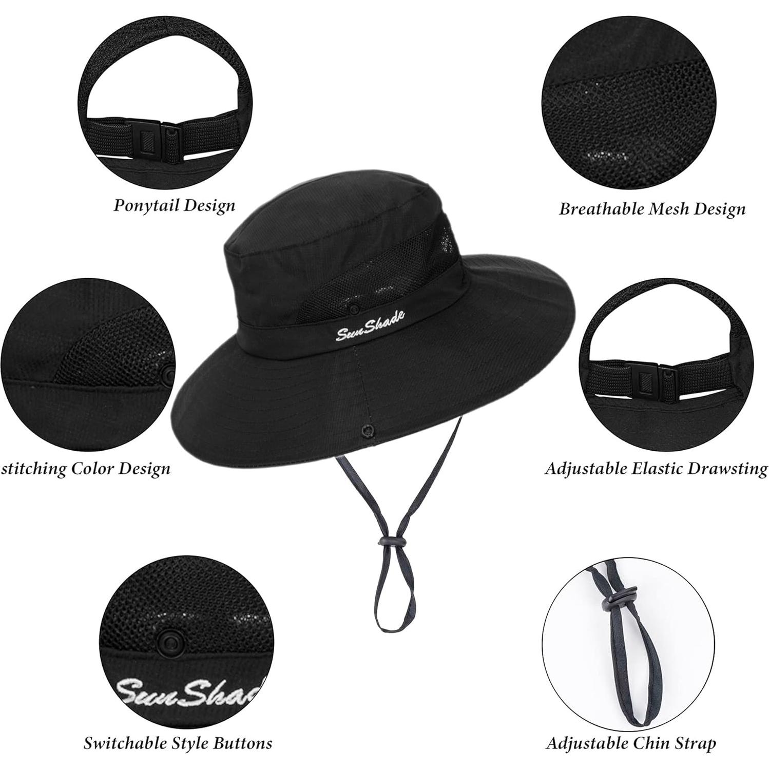 Sombrero de Sol Plegable para Mujeres con Protección UV Negro
