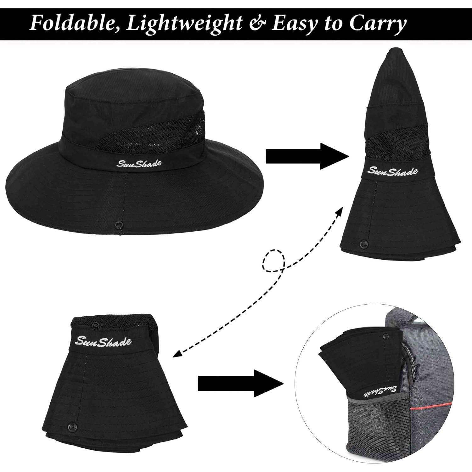 Sombrero de Sol Plegable para Mujeres con Protección UV Negro