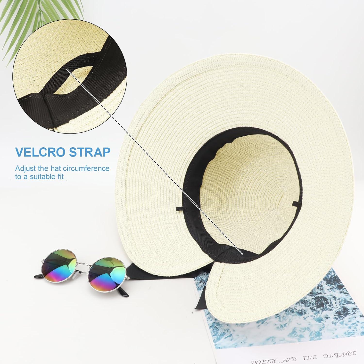 Sombrero de Sol DRESHOW para Mujeres Paja Plegable UPF 50+