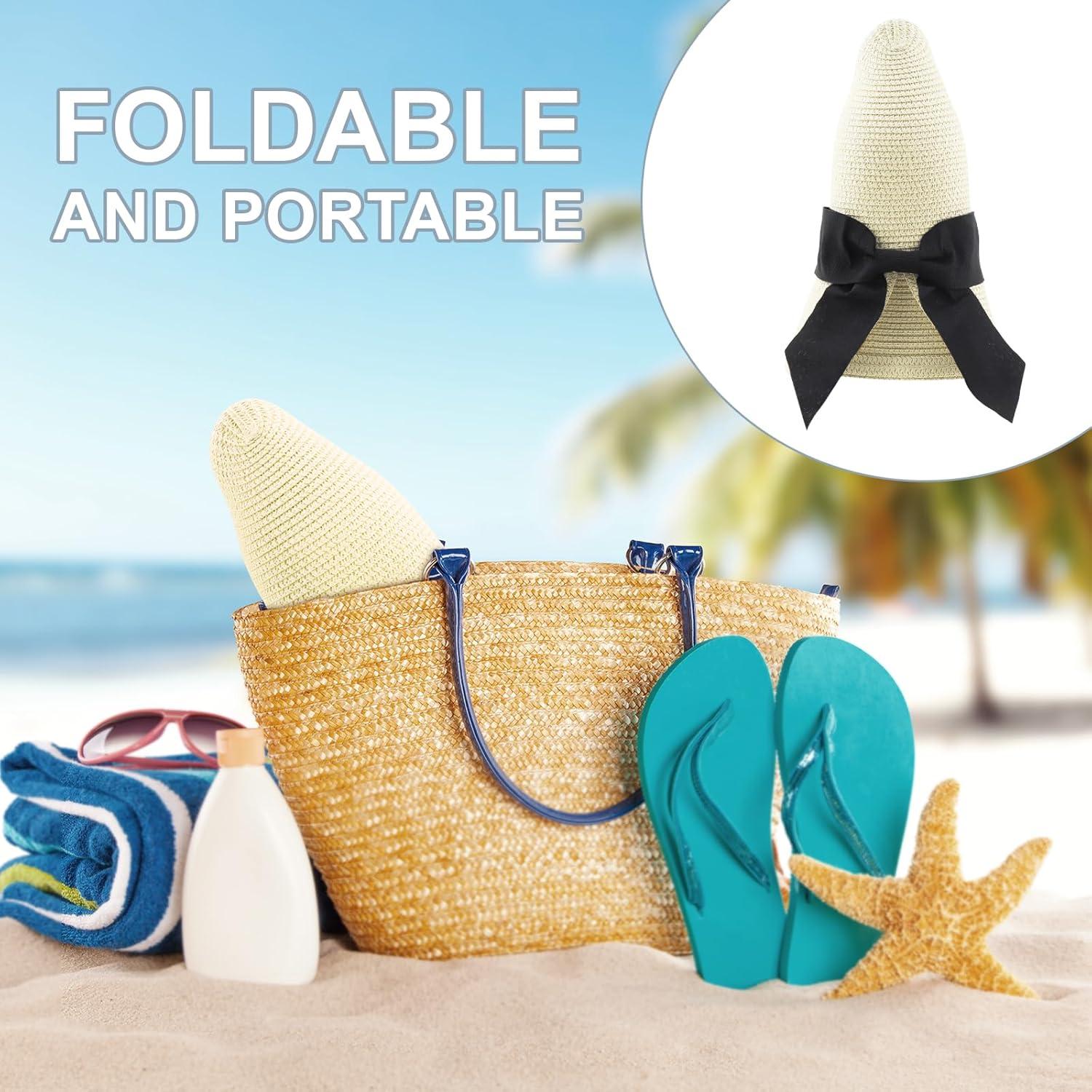 Sombrero de Sol DRESHOW para Mujeres Paja Plegable UPF 50+