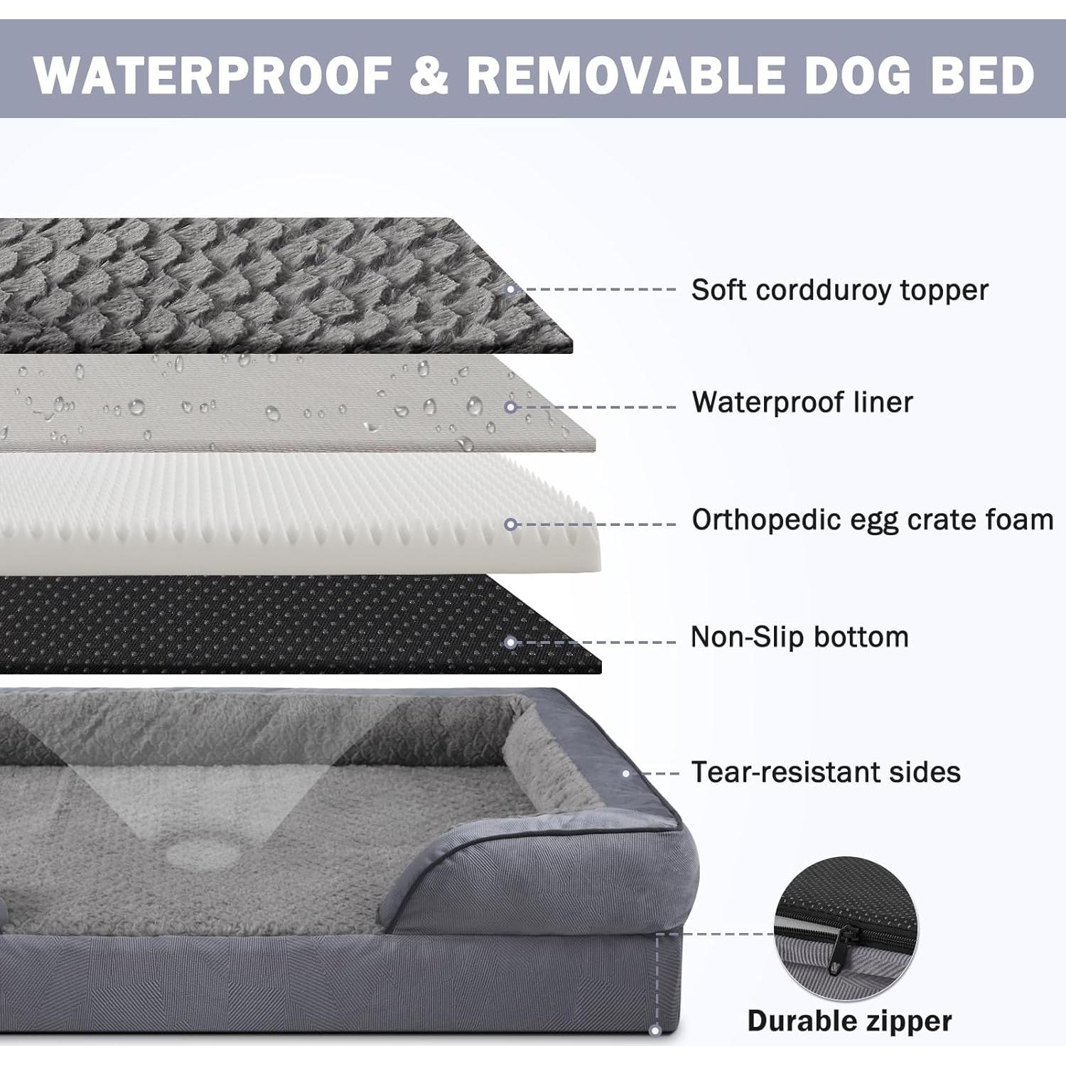 Cama ortopédica para perros INVENHO XL gris oscuro impermeable