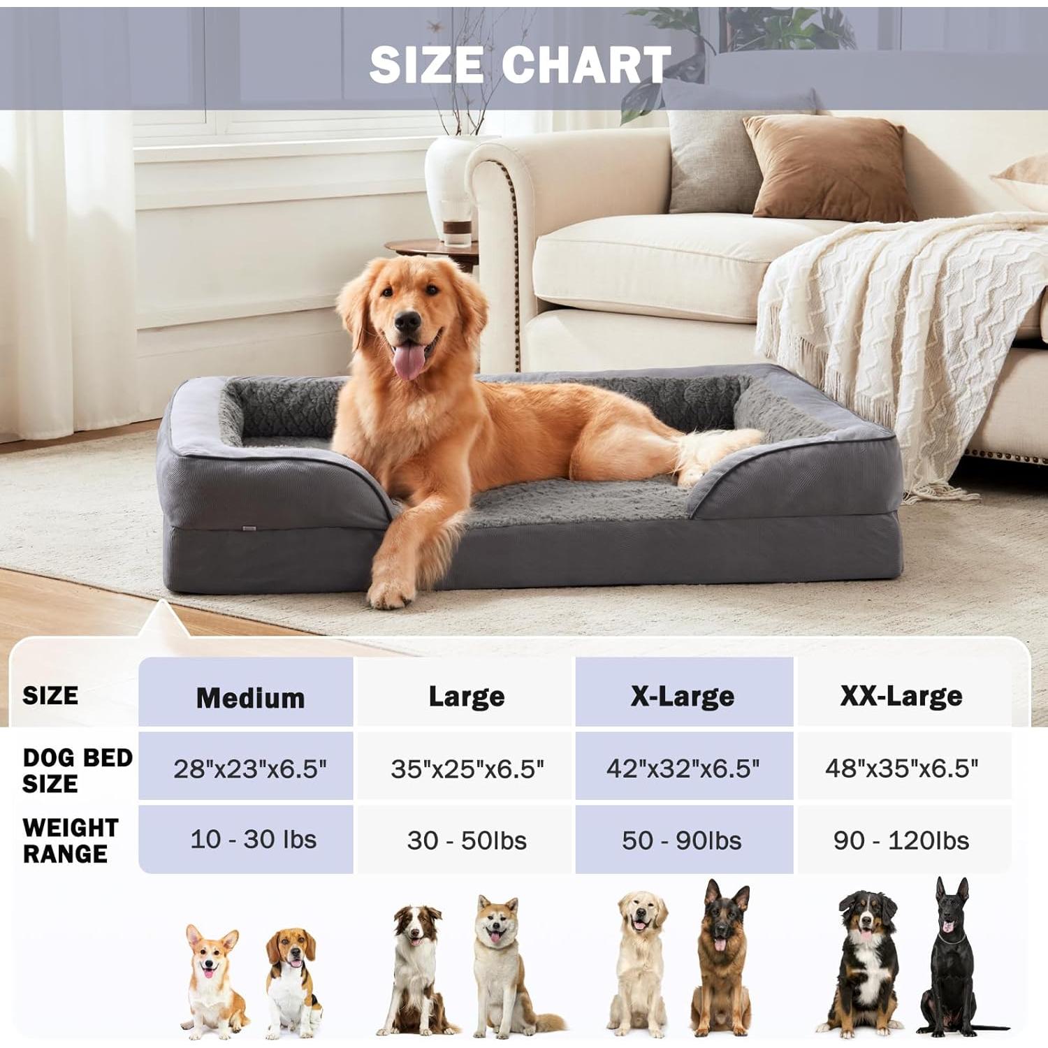 Cama ortopédica para perros INVENHO XL gris oscuro impermeable