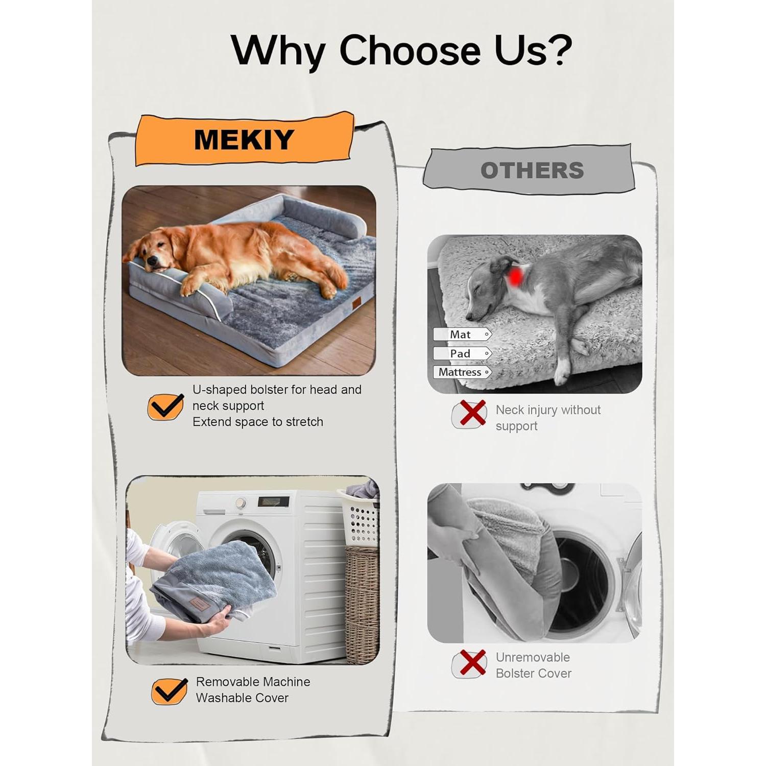 Cama Ortopédica para Perros XL Mekiy - Espuma Viscoelástica Impermeable