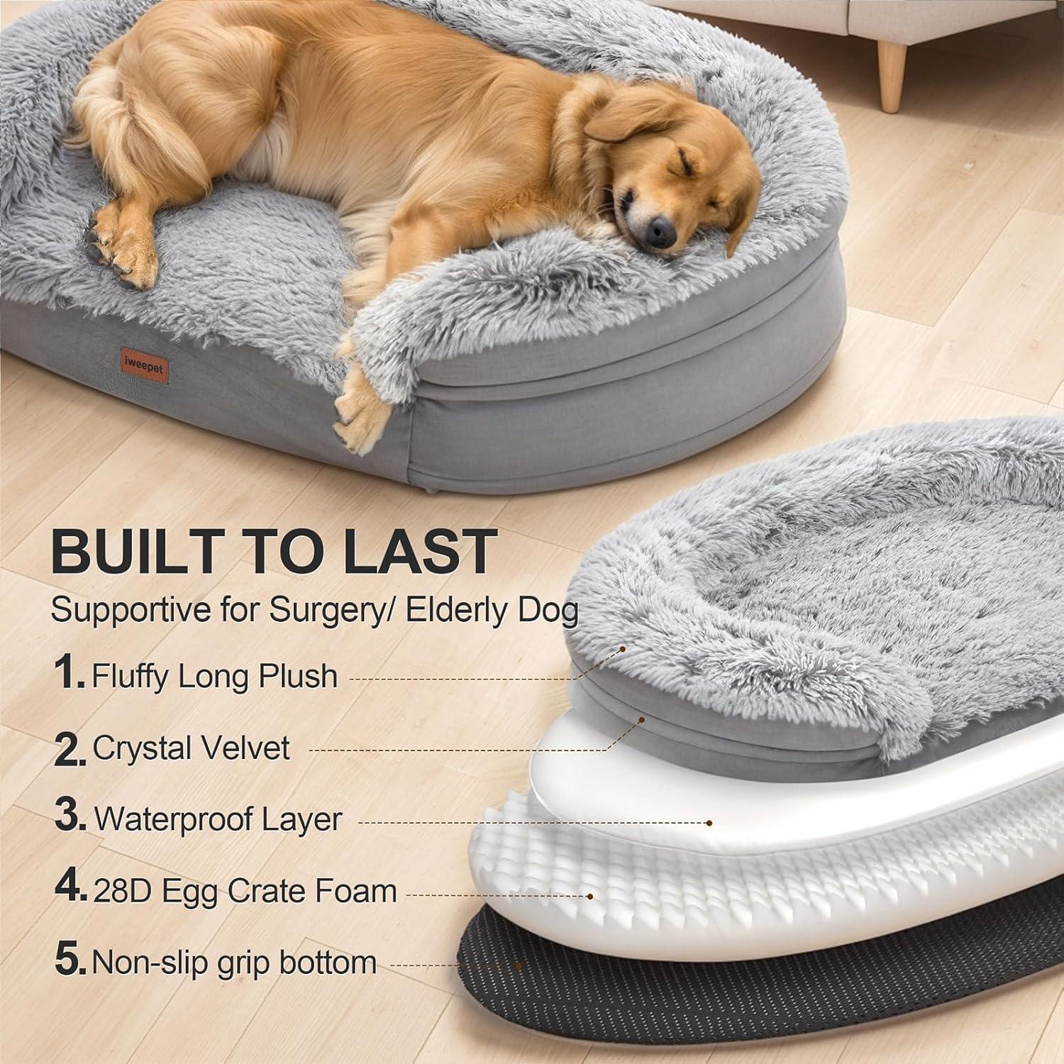 Cama ortopédica para perros iweepet XL 111.8x82.7cm con espuma