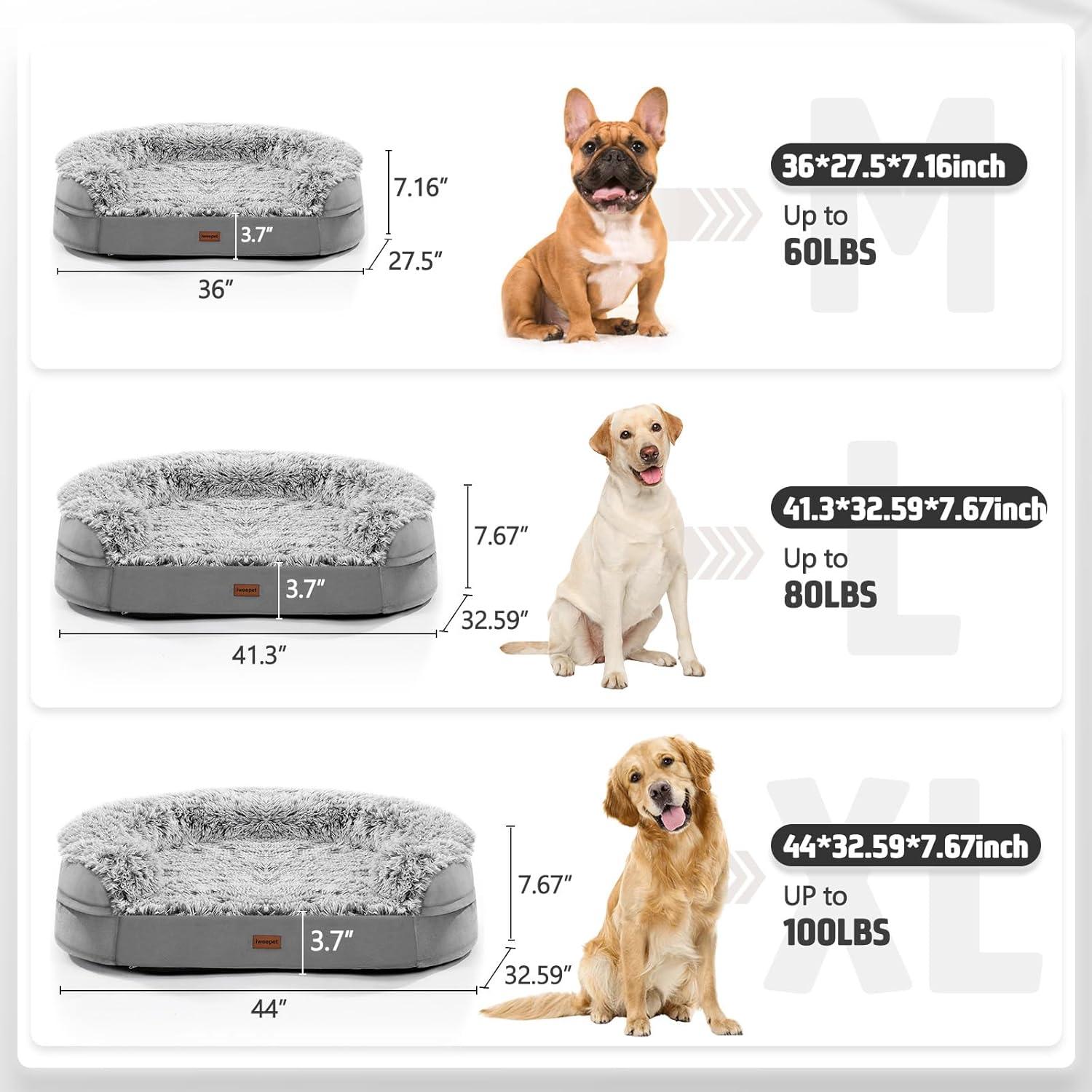 Cama ortopédica para perros iweepet XL 111.8x82.7cm con espuma