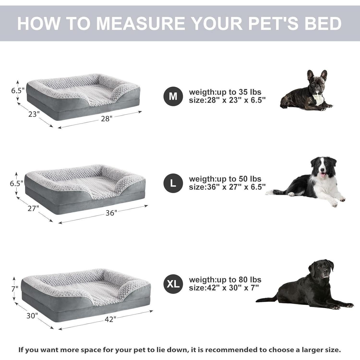 Cama ortopédica para perros grandes LEXTRO 91x68 cm gris