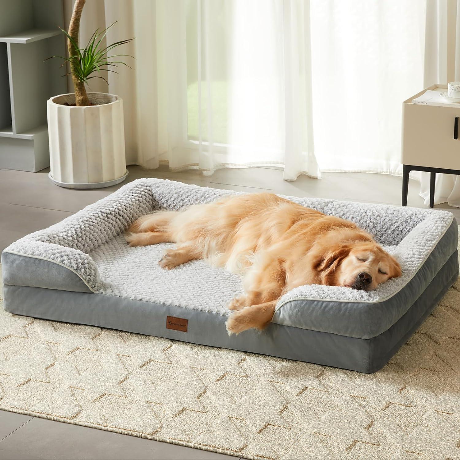 Cama ortopédica para perros grandes LEXTRO 91x68 cm gris