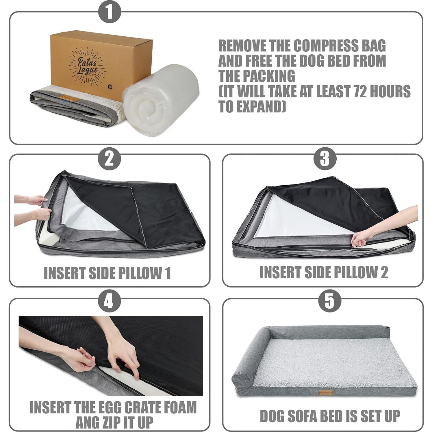 Cama Ortopédica para Perros Patas Lague 36x24'' Negra