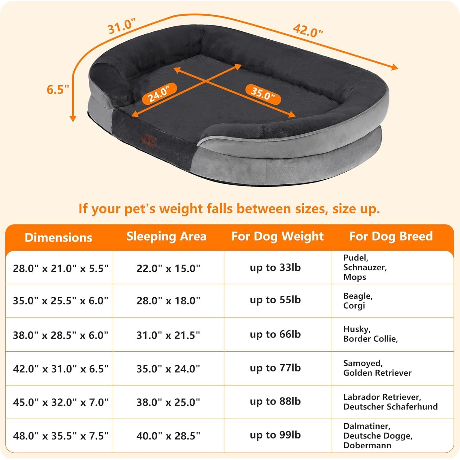 Cama Ortopédica para Perros Grandes DWANTON 106.68x78.74cm Gris