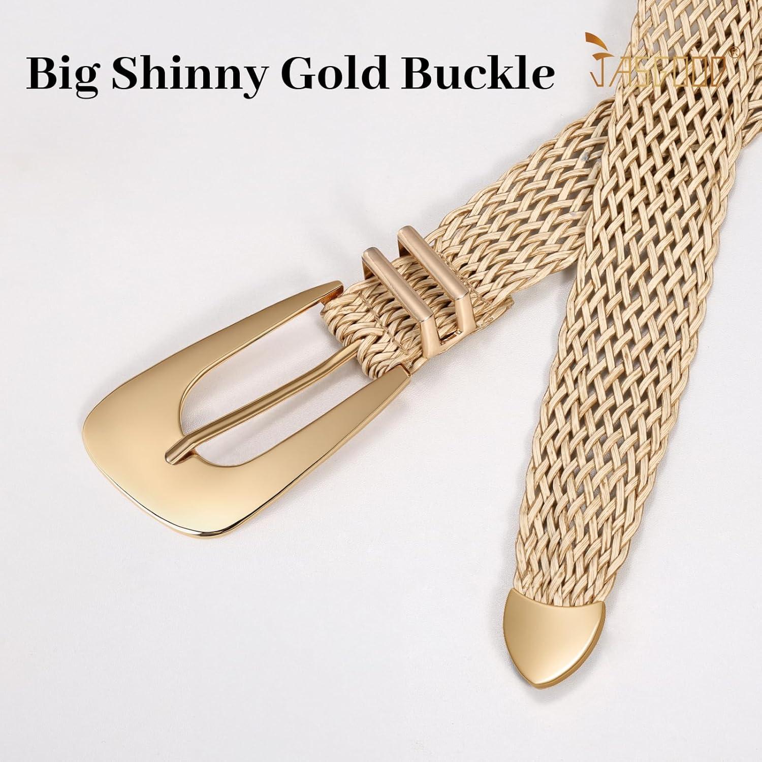 Cinturón trenzado boho JASGOOD de paja para mujeres 76.2 cm