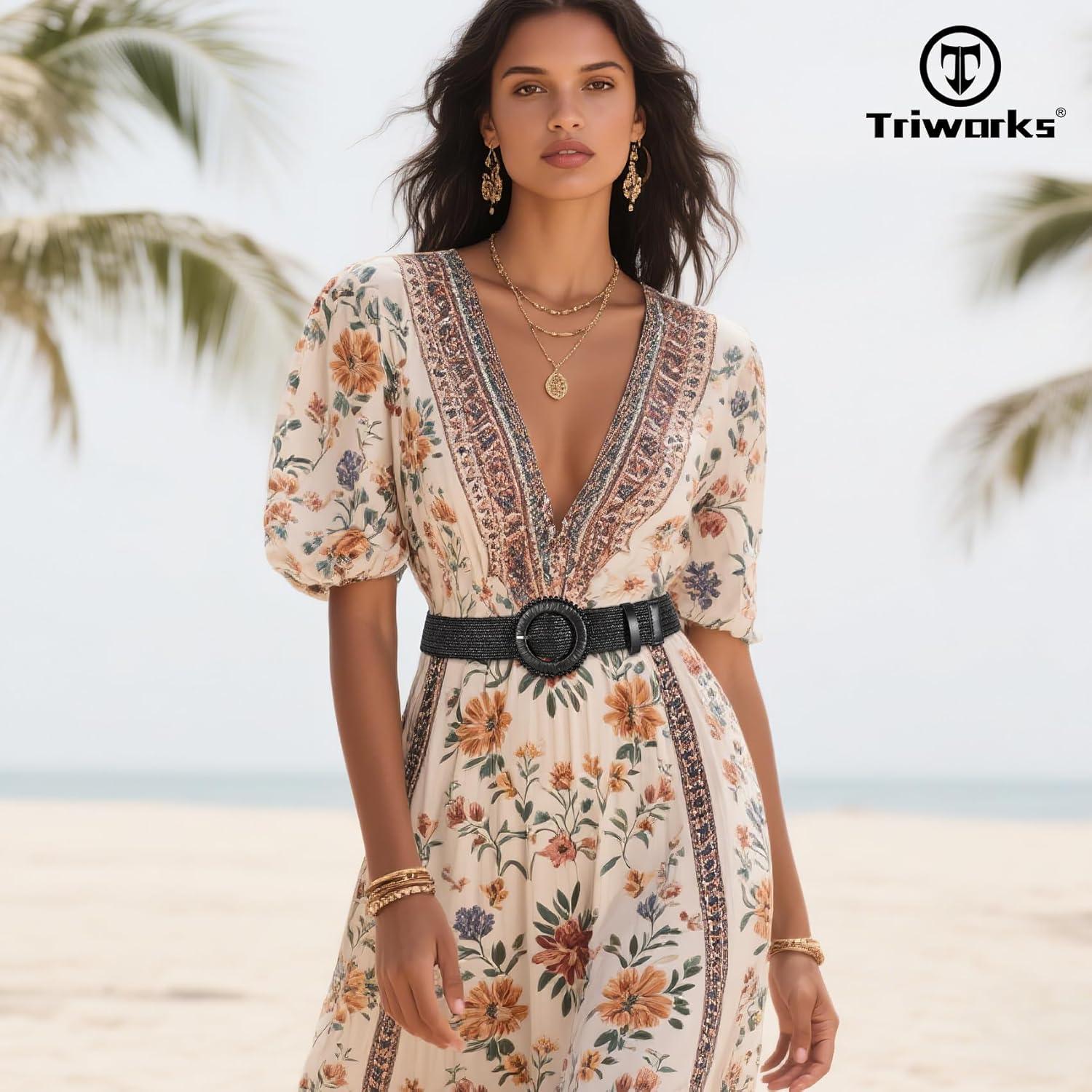 Conjunto de 3 Cinturones Elásticos de Paja Tejida para Mujeres