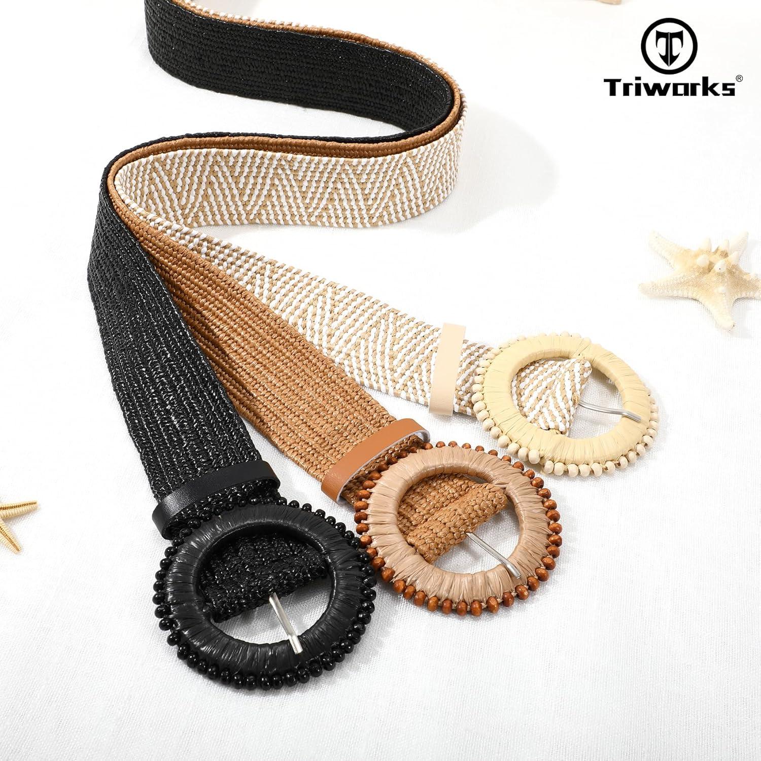 Conjunto de 3 Cinturones Elásticos de Paja Tejida para Mujeres