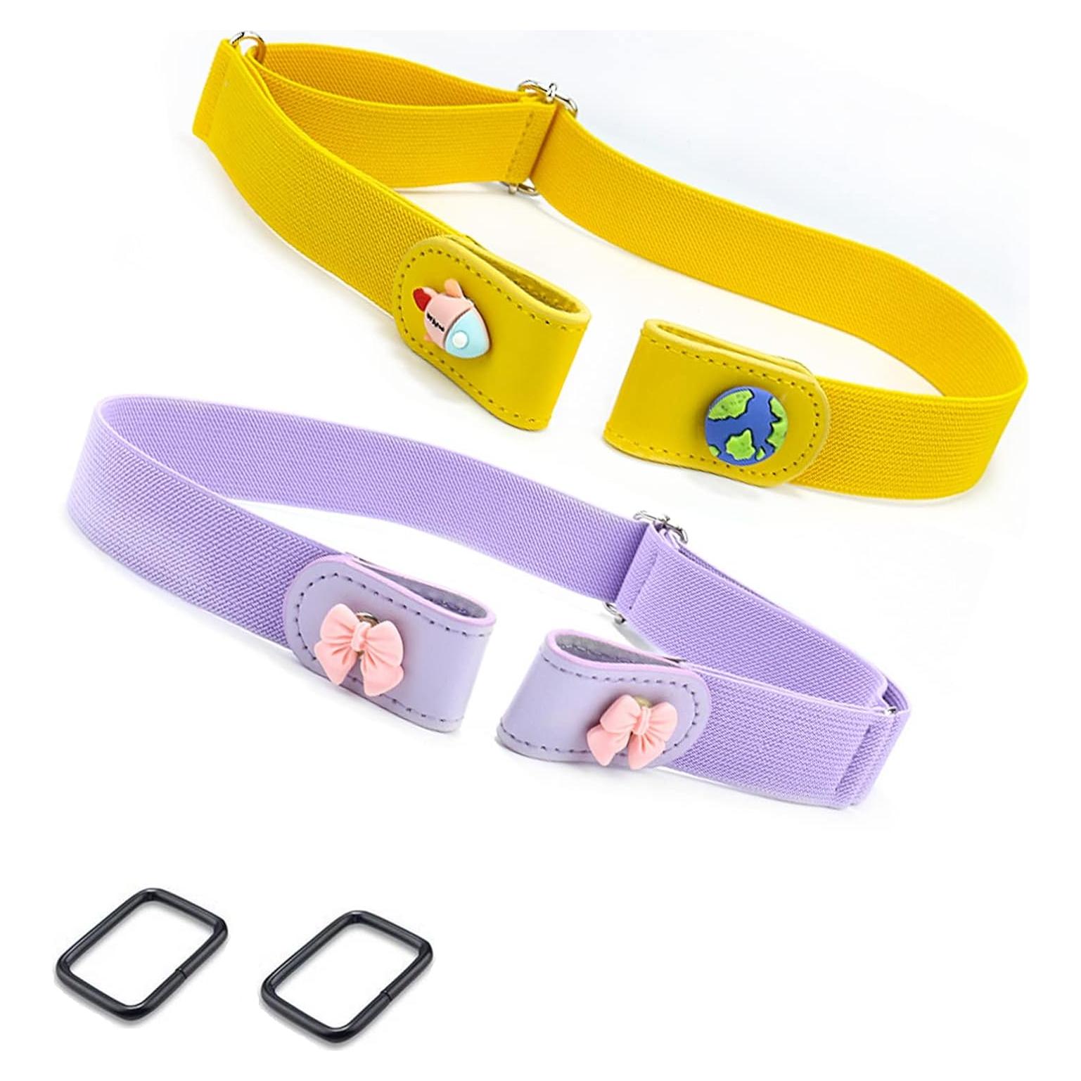 Cinturones Elásticos Sin Hebilla para Niñas - 2 Piezas Amarillo y Morado