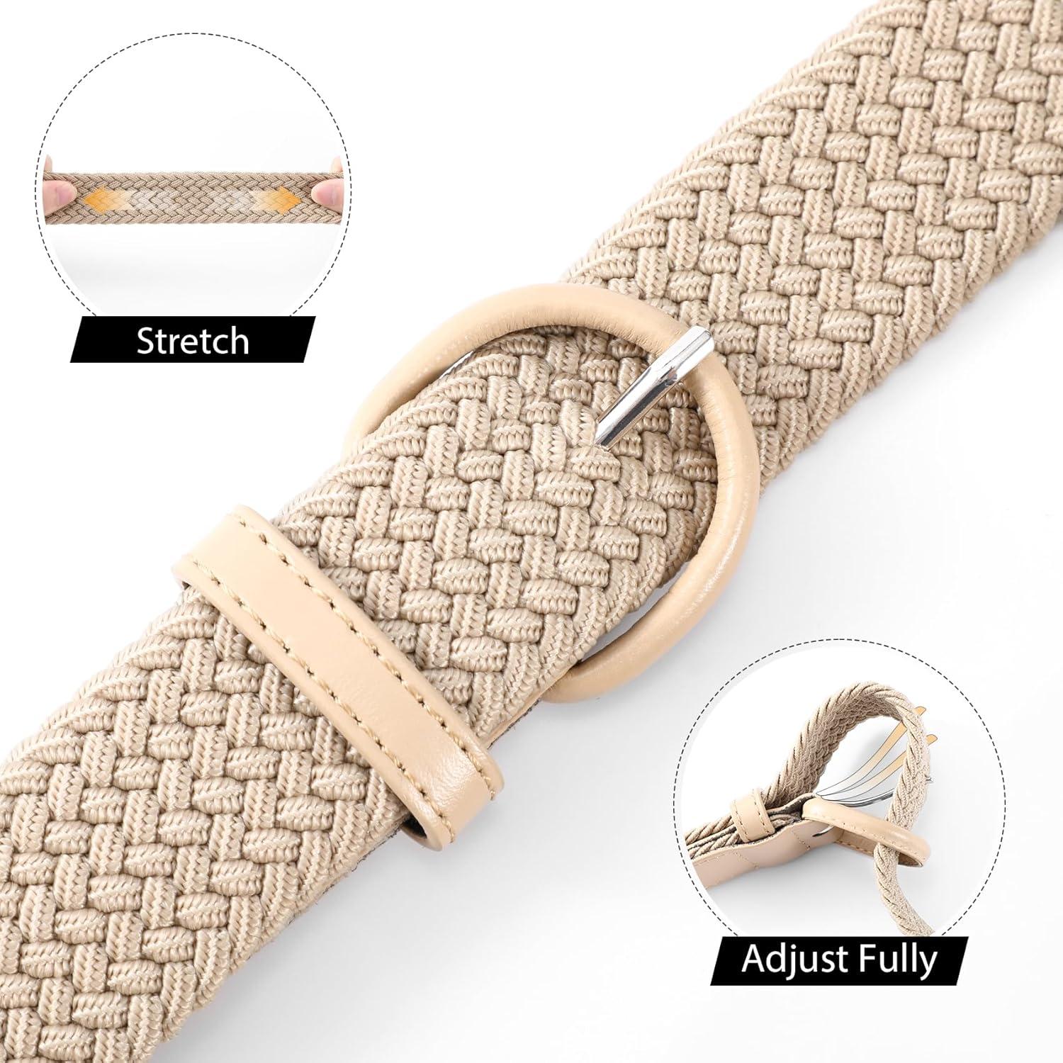 Cinturón Elástico Trenzado JASGOOD Beige para Mujeres 3.4 cm