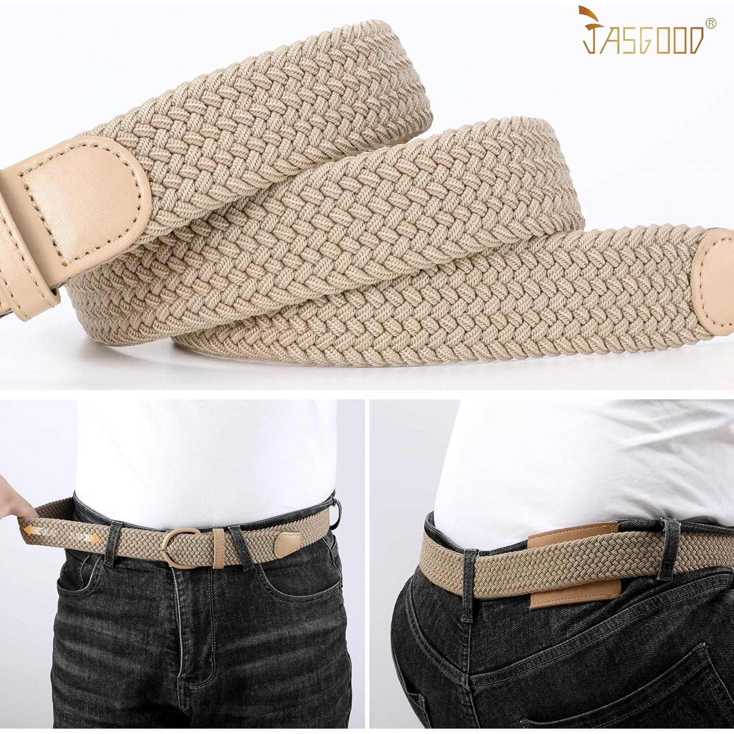 Cinturón Elástico Trenzado JASGOOD Beige para Mujeres 3.4 cm