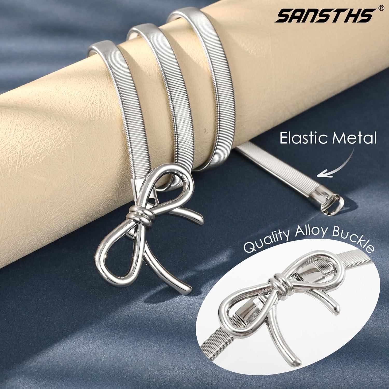 Cinturón Elástico de Metal Delgado Sansths para Mujeres - Plata