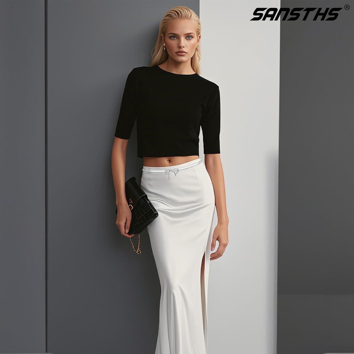 Cinturón Elástico de Metal Delgado Sansths para Mujeres - Plata