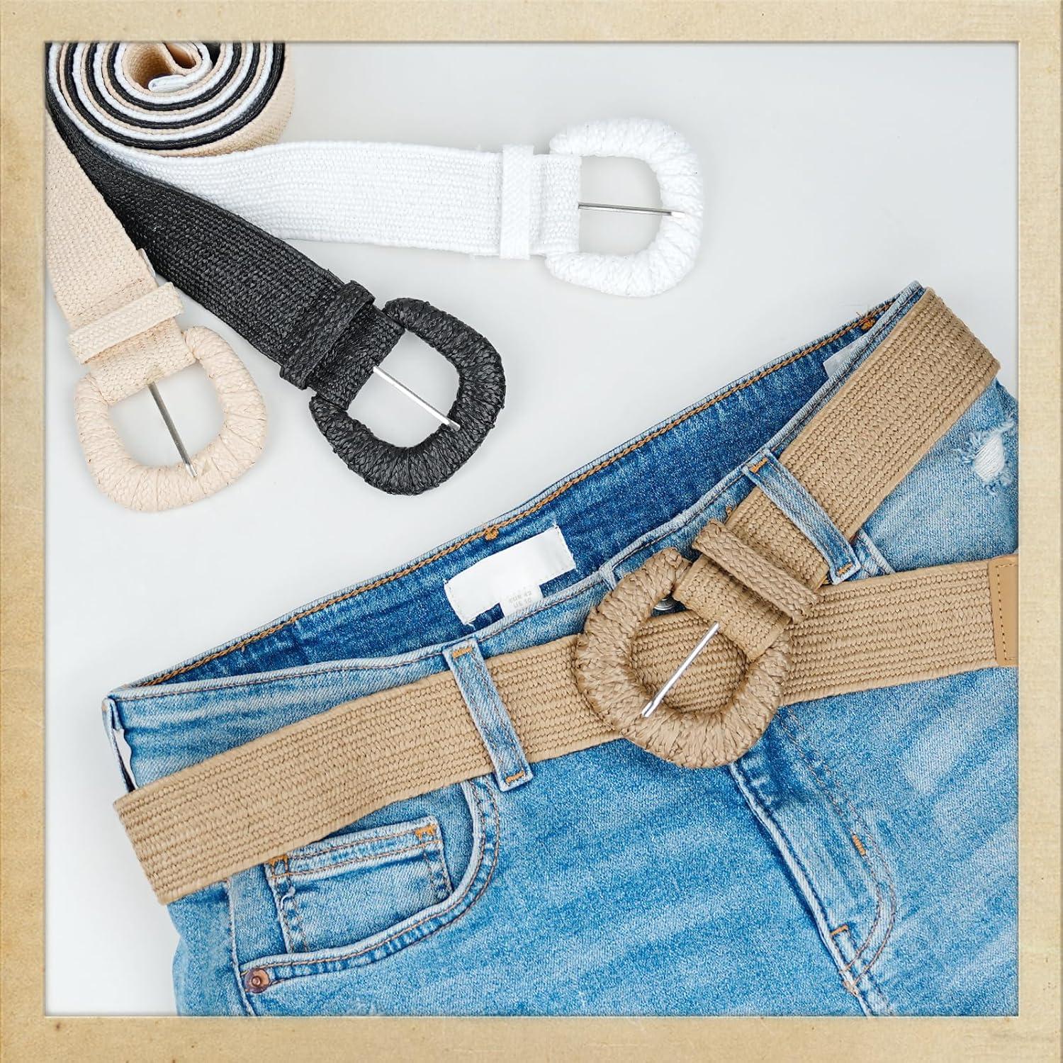 Cinturón Elástico de Paja Tejida para Mujeres - Boho - S