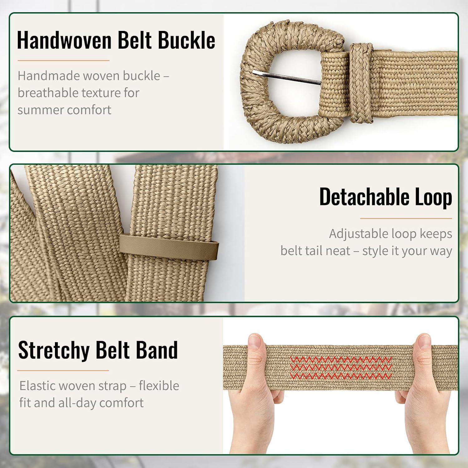 Cinturón Elástico de Paja Tejida para Mujeres - Boho - S