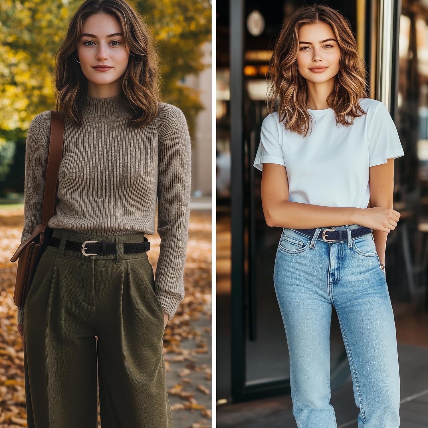 Cinturones Elásticos Trenzados para Mujeres - 2 Piezas Ajustables