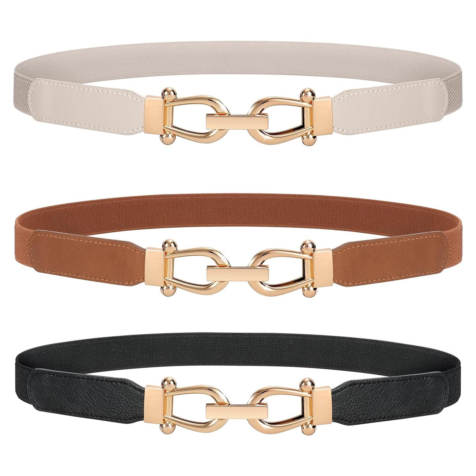 Cinturón Elástico Retro JASGOOD para Mujeres con Hebilla Dorada