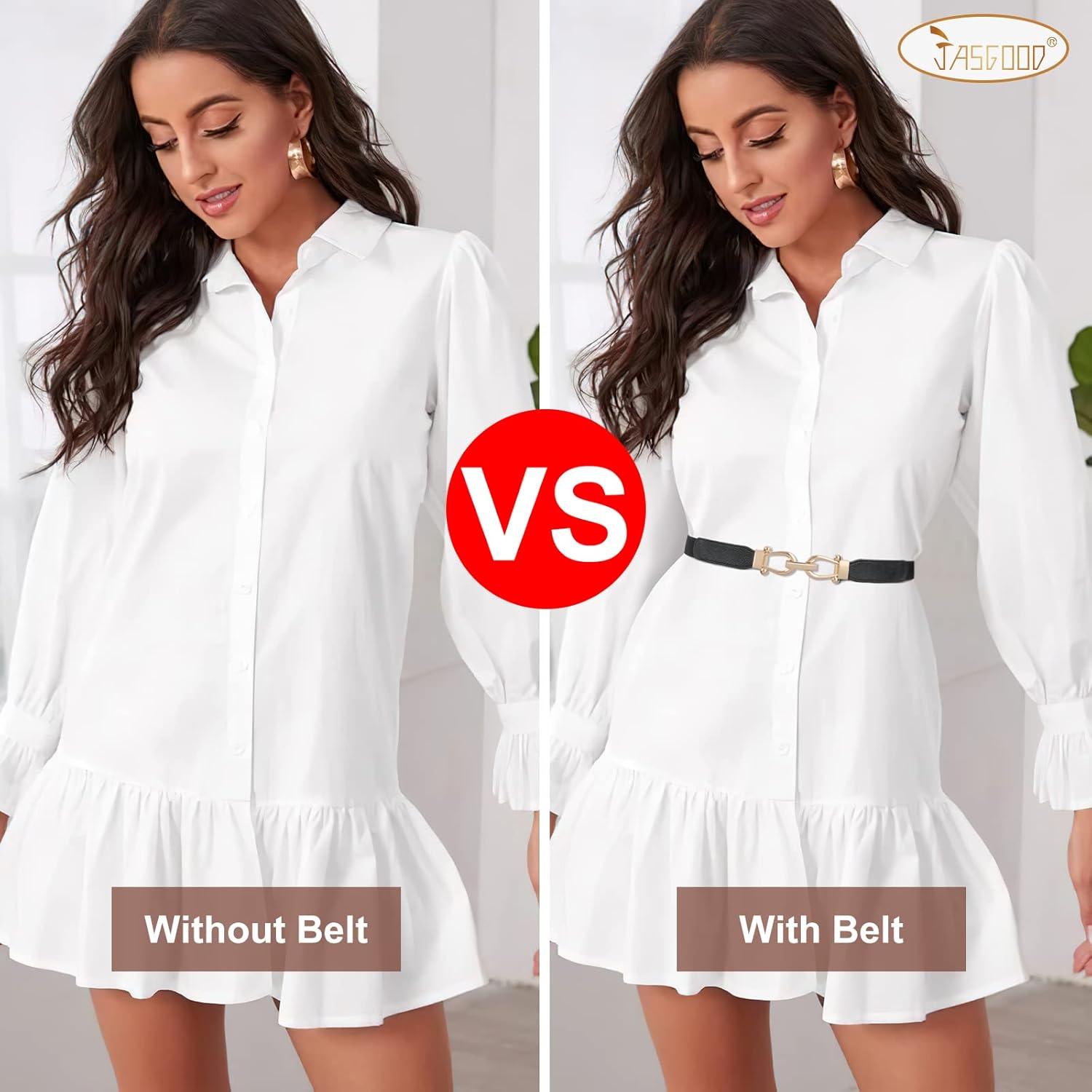 Cinturón Elástico Retro JASGOOD para Mujeres con Hebilla Dorada