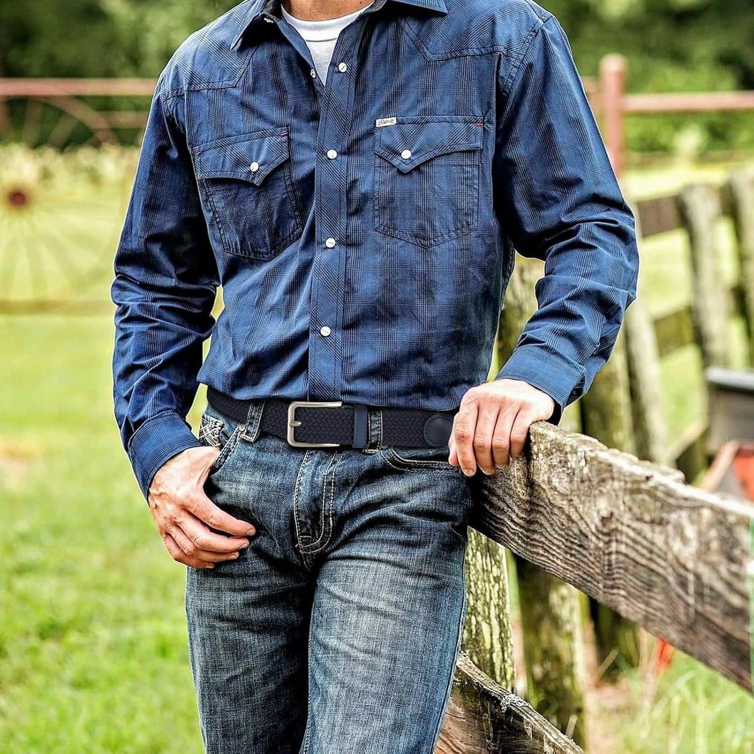 Cinturón Trenzado Elástico DOOPAI para Hombres 3.5 cm Azul