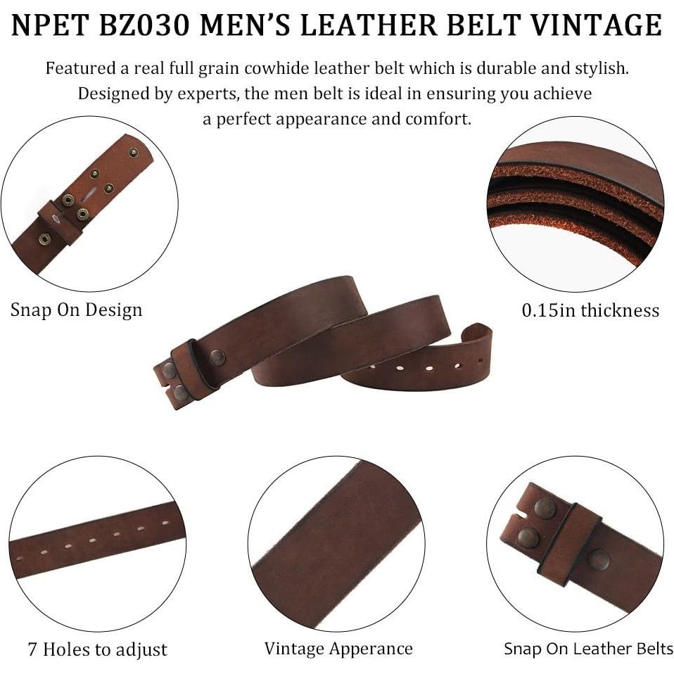 Cinturón de Cuero de Grano Completo NPET Vintage 3.81 cm