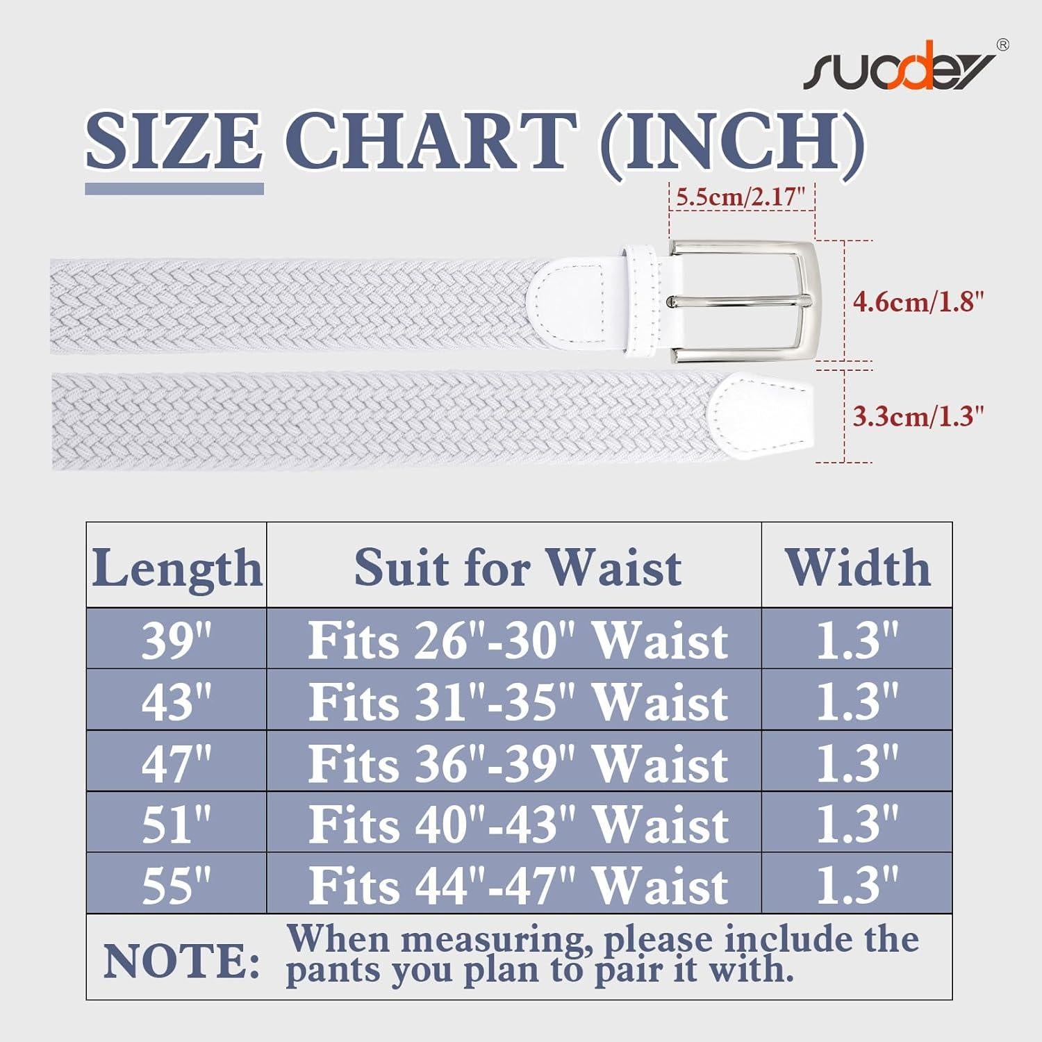Cinturón Trenzado Elástico SUOSDEY para Hombres - Ajustable 3.3 cm
