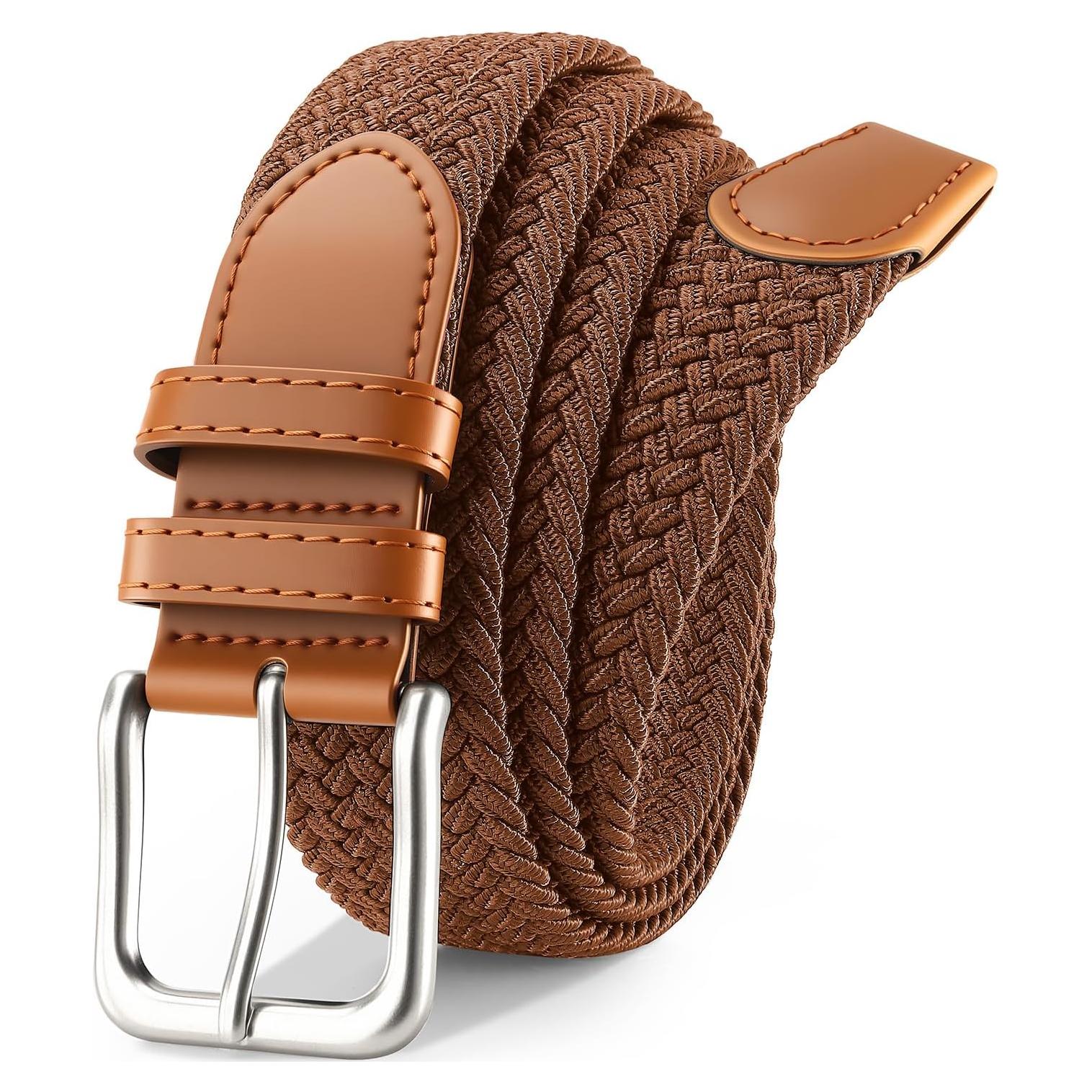 Cinturón elástico trenzado para hombres marrón 78.74-86.36 cm