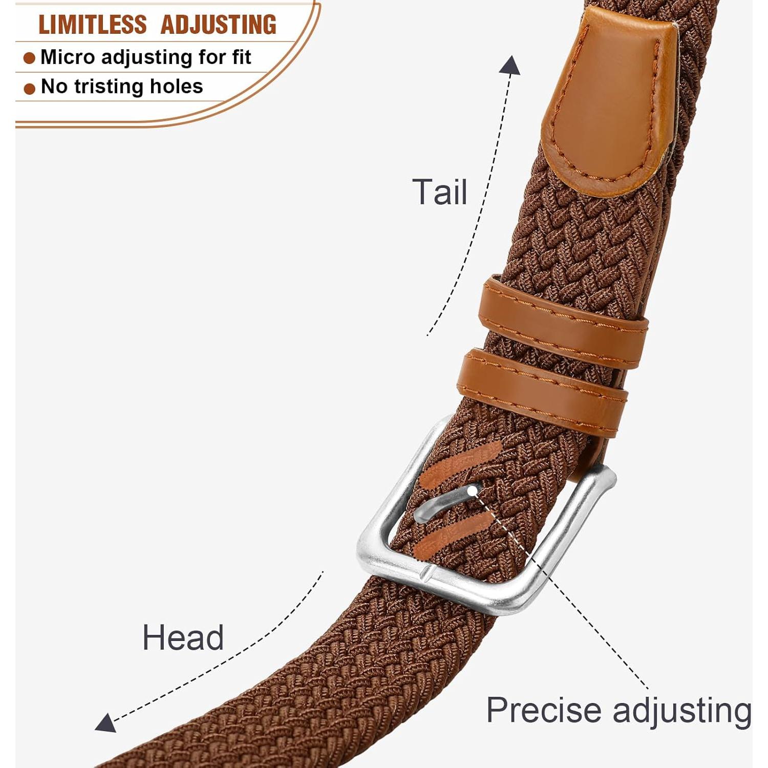 Cinturón elástico trenzado para hombres marrón 78.74-86.36 cm