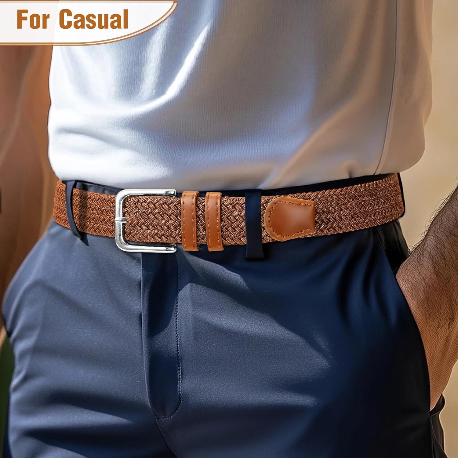 Cinturón elástico trenzado para hombres marrón 78.74-86.36 cm